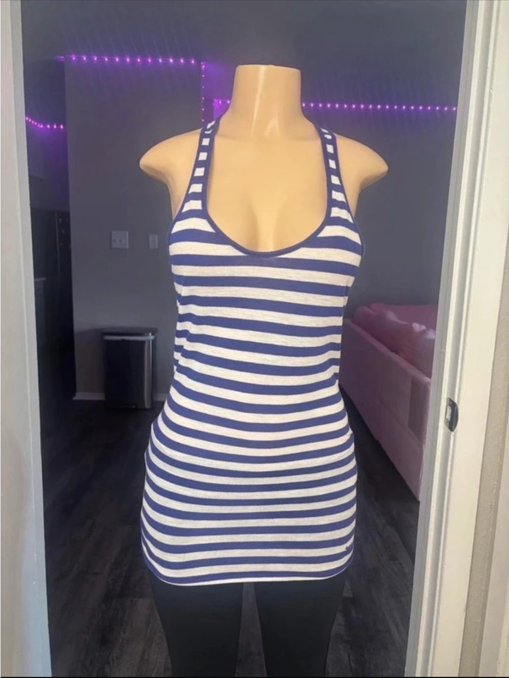 PINK Victoria's Secret Purple and White Striped Racerback Tank- Size M
